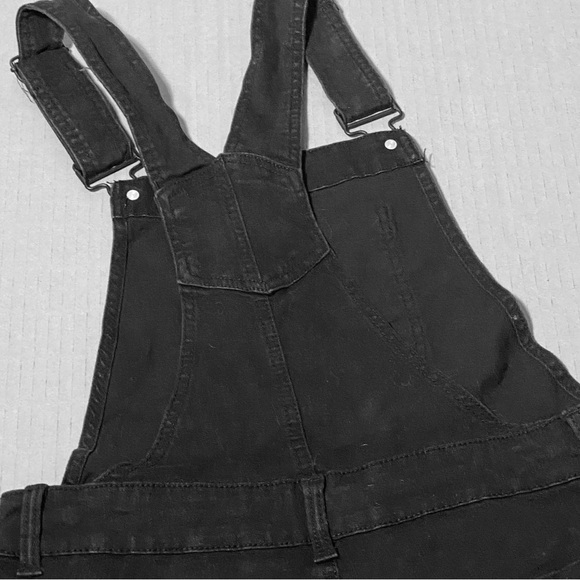 Blue Spice  BLACK Distressed Stretch Denim Bib Overall Cuffed Shorts - Picture 7 of 13